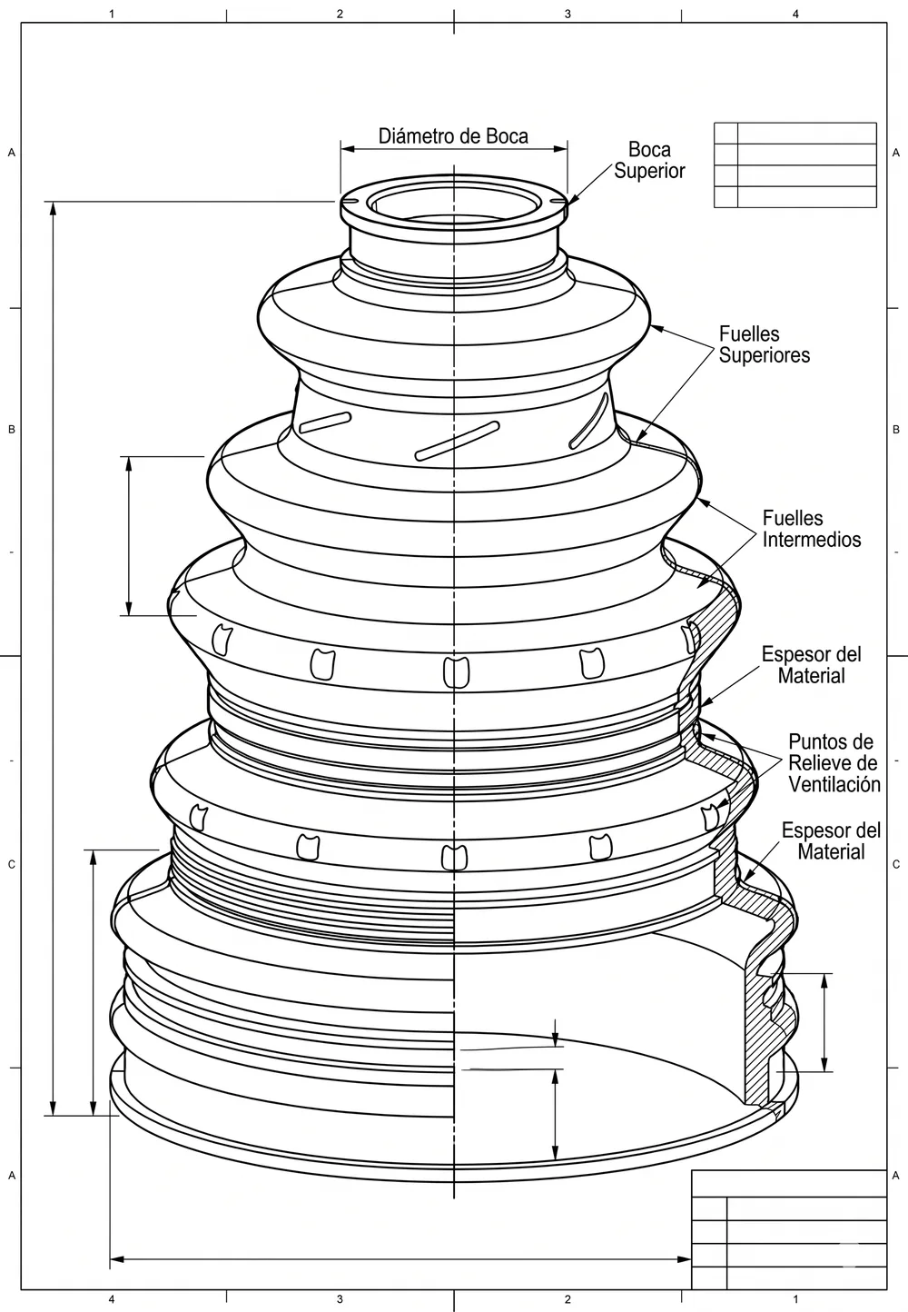 Plano técnico de fuelle homocinético